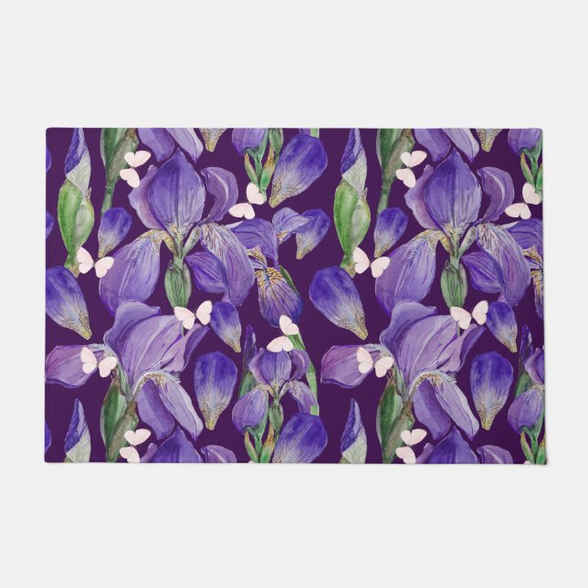 Paillasson Fleurs d'Iris violettes et papillons (Devant)