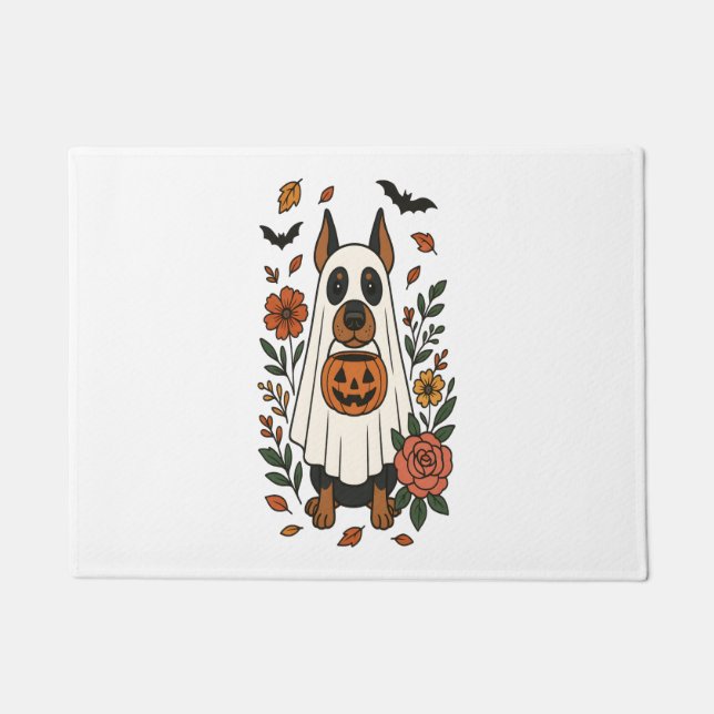 Paillasson Fleurs Halloween Doberman Pinscher (Devant)