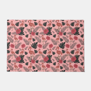 Paillasson Fleurs motifs et feuilles flamands roses