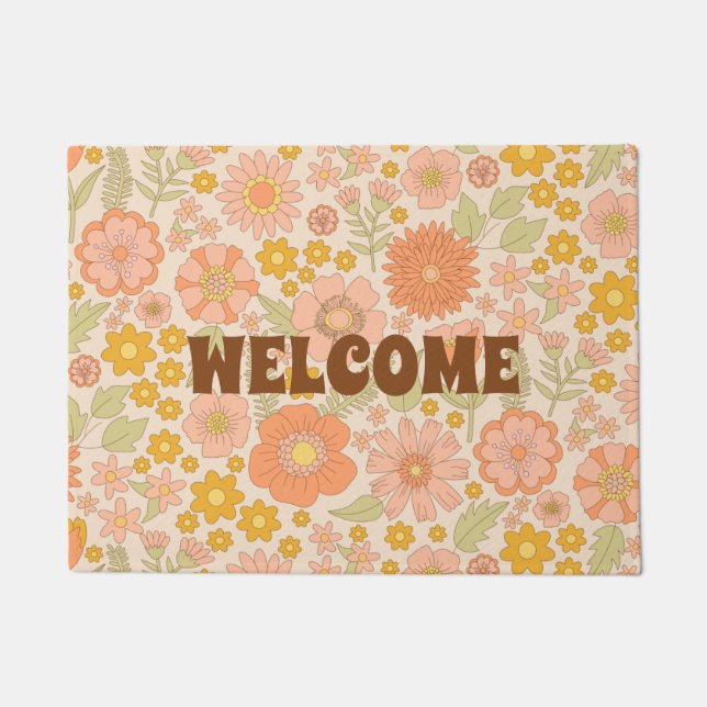 Paillasson Fleurs pastel mignonnes Motif Floral été Bienvenue (Devant)