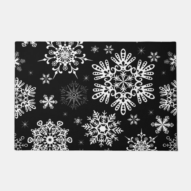 Paillasson Flocon de neige motif Noël noir blanc (Devant)
