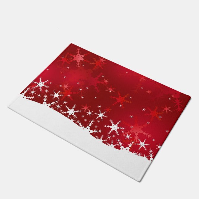 Paillasson Flocons de neige rouges d'hiver de Noël (Incliné)