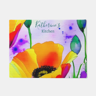 Paillasson Floral Aquarelle Californie Poppies Plancher de cu
