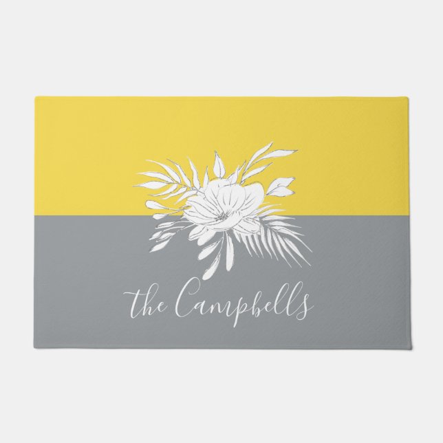 Paillasson Floral blanc moderne sur colorblock (Devant)
