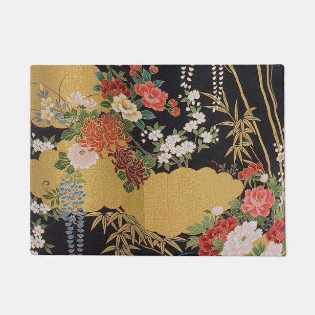 Paillasson Floral d'or et de noir oriental japonais Kimono (Devant)