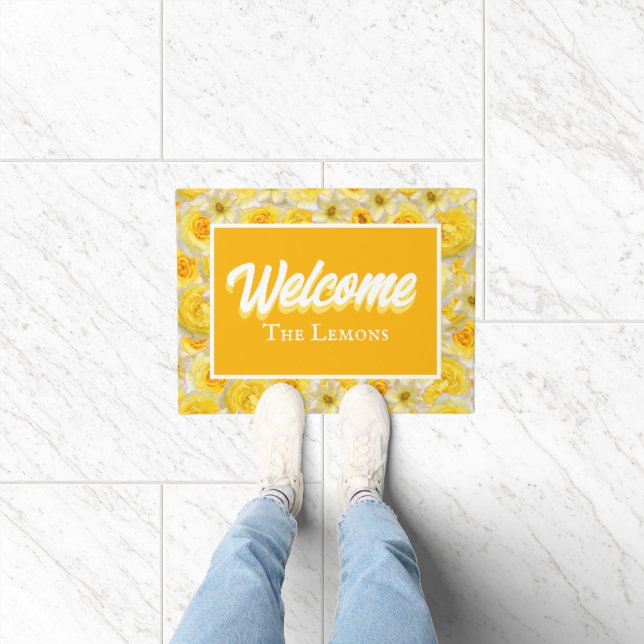 Paillasson Floral jaune et blanc Personnaliser l'entrée Accue (Intérieur)