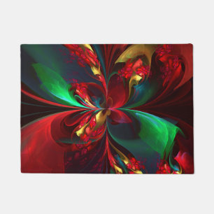 Paillasson Floral moderne Art Abstrait Rouge Vert Motif #11