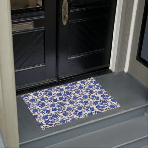 Paillasson Floral vintage   Décor blanc bleu et gris