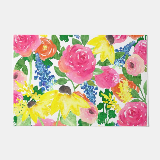 Paillasson Flore contemporaine aquarelle (Devant)