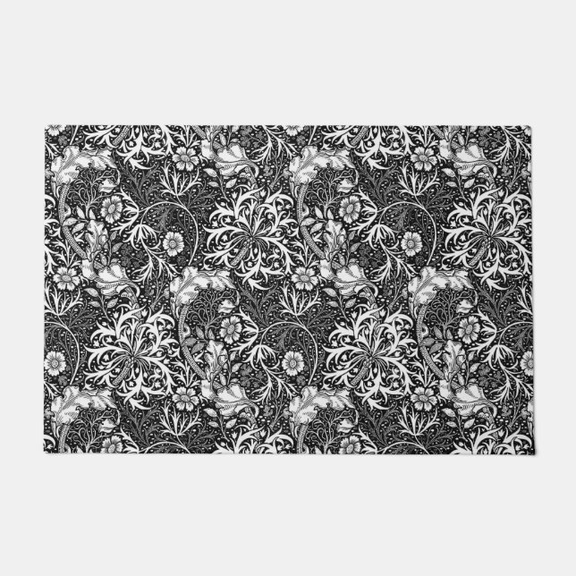 Paillasson Flore d'algues Art nouveau, noir et blanc (Devant)