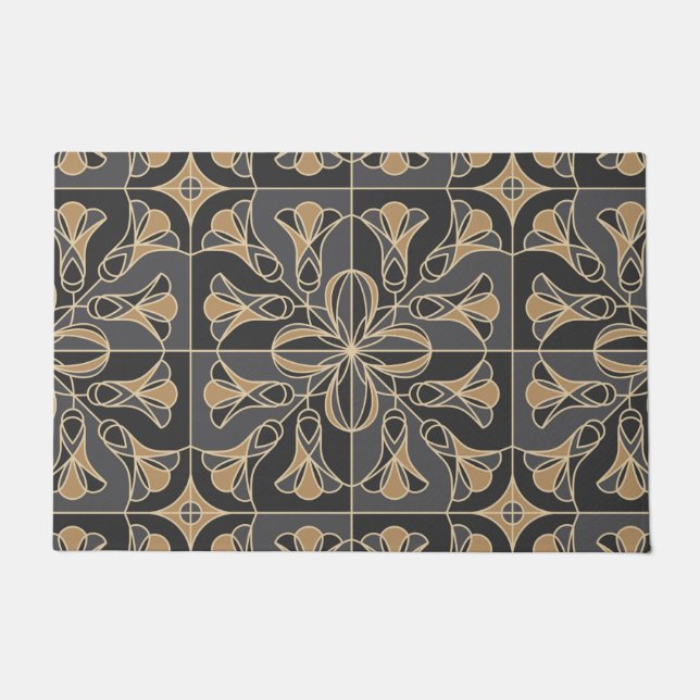 Paillasson Flore de mosaïque Art Déco. Fleurs bleues 2 (Devant)