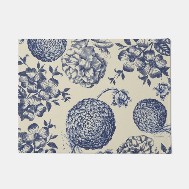 Paillasson Flore d'impression florale de fleurs bleues antiqu (Devant)