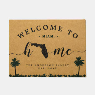 Paillasson Floride Home State Map USA Minimal Welcome Wood