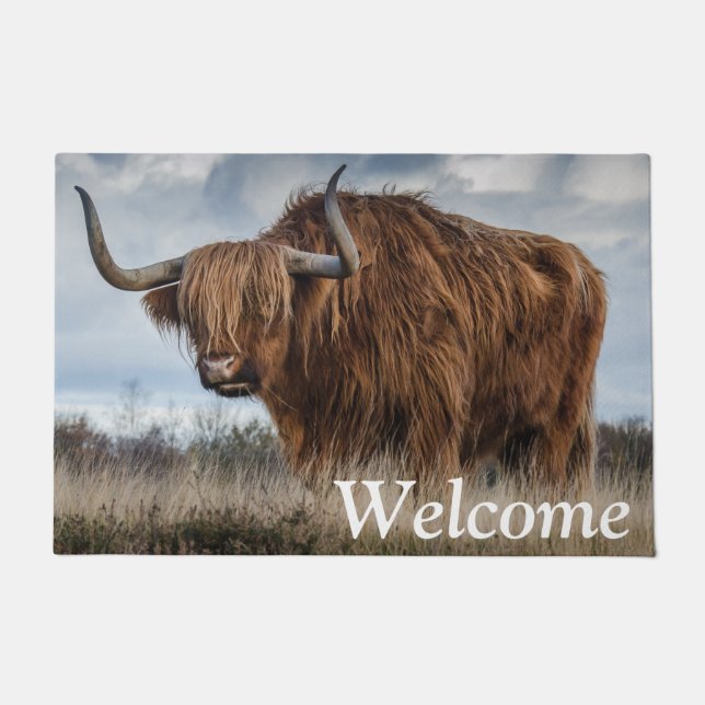 Paillasson Fluffy Scottish Highland Cow Bienvenue (Devant)