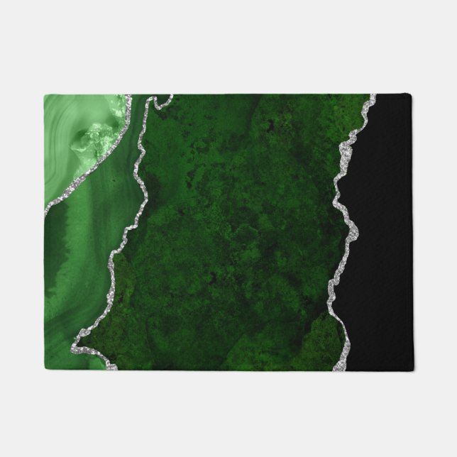 Paillasson Forêt de marbre vert glamour chic paillettes argen (Devant)