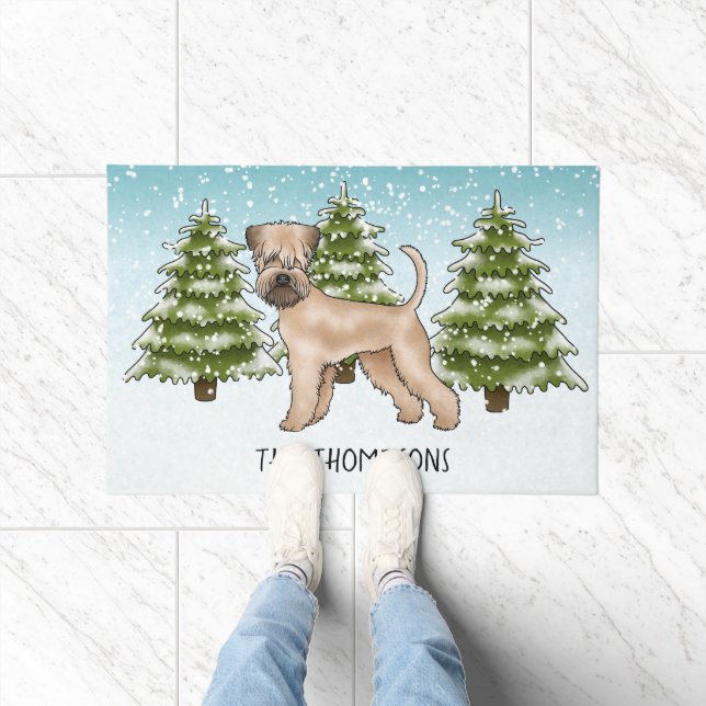 Paillasson Forêt d'hiver de neige de Terrier roux à revêtemen (Intérieur)