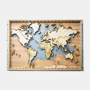 Paillasson Format de carte du monde 3D encadré