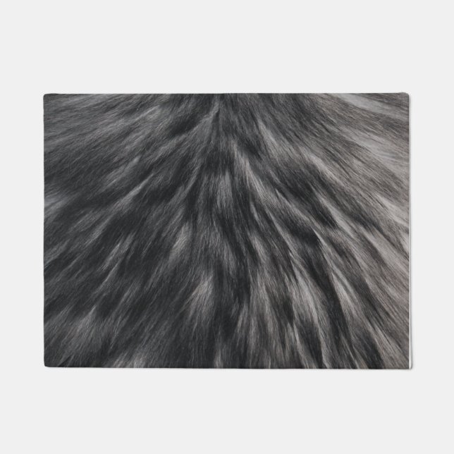 Paillasson Fourrure Faux de luxe Imprimé noir Gris Mink Cheve (Devant)