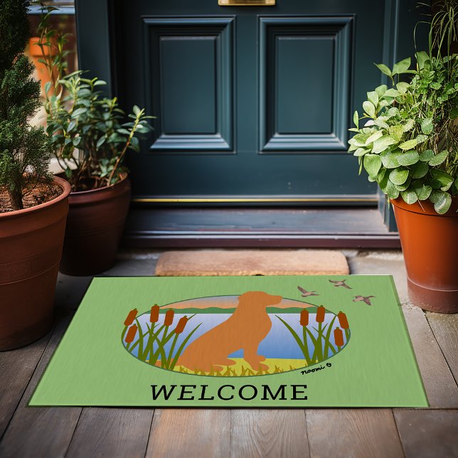 Paillasson Fox Red Labrador Bird Dog Sunset Oval (Fox Red Labrador Bird Dog Oval Design Doormat for Labrador Owners.  Dog silhouette design.)