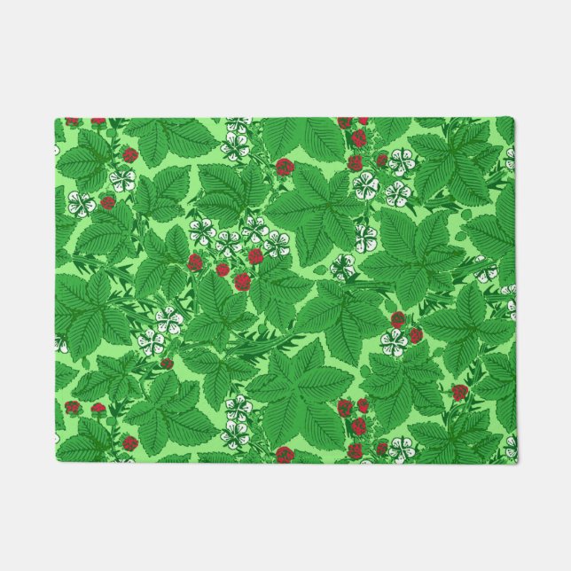 Paillasson Fraises et Feuilles Art Nouveau, Lime Green (Devant)