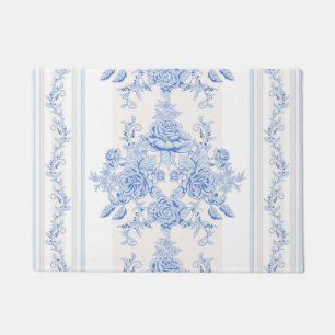 Paillasson français,chic shabby, vintage, bleu pâle, blanc,