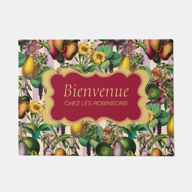 Paillasson Français Retro Floral Bienvenue (Devant)
