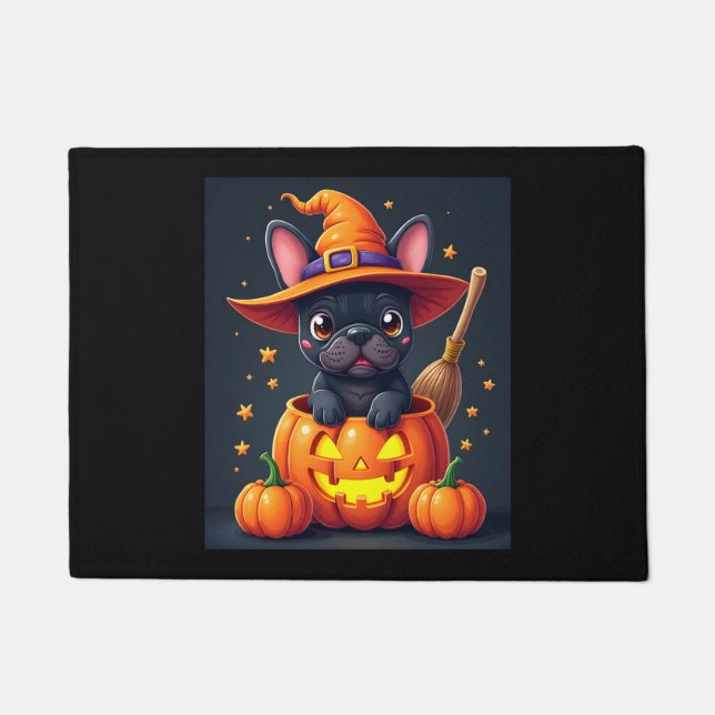 Paillasson Française Bulldog sorcière Citrouille Halloween Ho (Devant)
