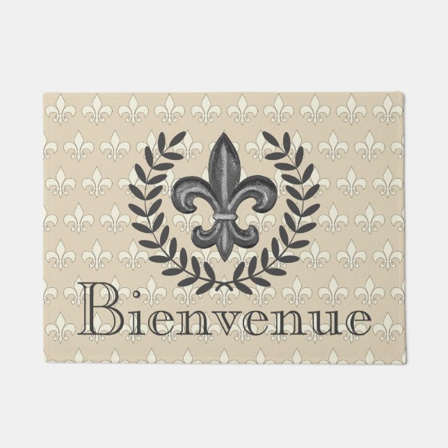 Paillasson French Fleur De Lis et lauriers Bienvenue (Devant)