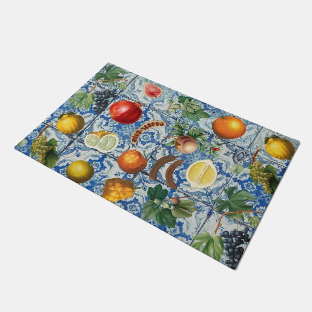Paillasson Fruit d'été méditerranéen & Mosaïque Bleue Blanc (Incliné)