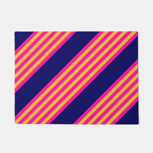 Paillasson Fuchsia et rayures jaunes avec bleu marine
