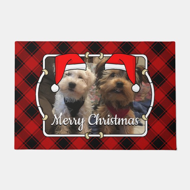 Paillasson Fun Custom Christmas Red & Black Plaid Photo Cadre (Devant)
