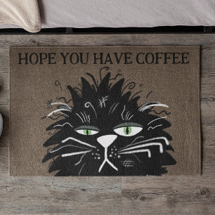 Paillasson Funny Black Cat Hope Vous Avez Le Café Bienvenue