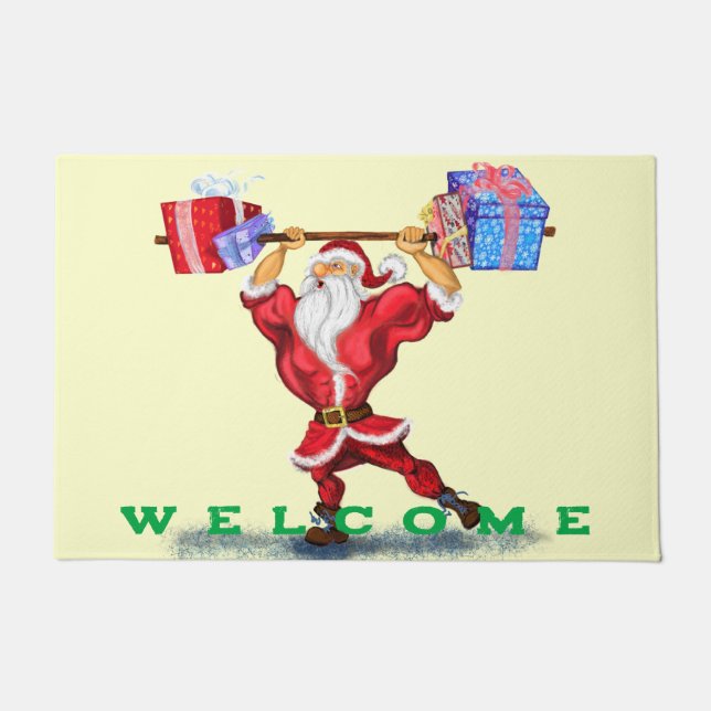 Paillasson Funny Christmas Doormat Père Noël avec cadeau (Devant)
