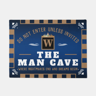 Paillasson Funny MAN CAVE avec Monogramme   Accueil BLEU PROF