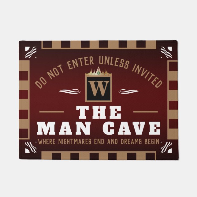 Paillasson Funny MAN CAVE avec Monogramme | Bienvenue BROWN (Devant)