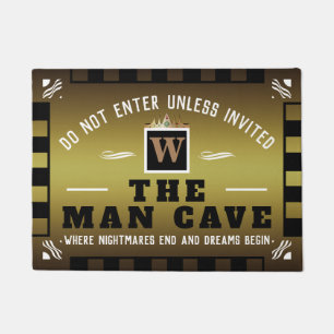 Paillasson Funny MAN CAVE avec Monogramme   Bienvenue OR