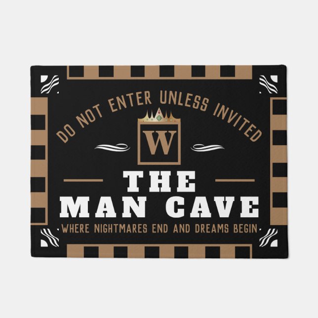 Paillasson Funny MAN CAVE avec Monogramme | NOIR Bienvenue (Devant)