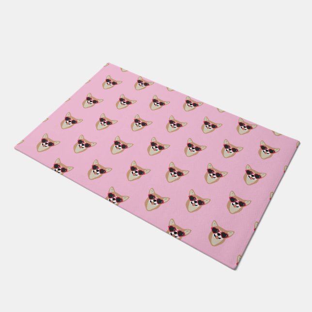 Paillasson Funny Pembroke Welsh Corgi Motif rose (Incliné)