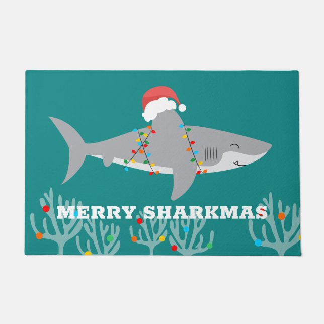 Paillasson Funny Shark Porte de Noël Mat (Devant)