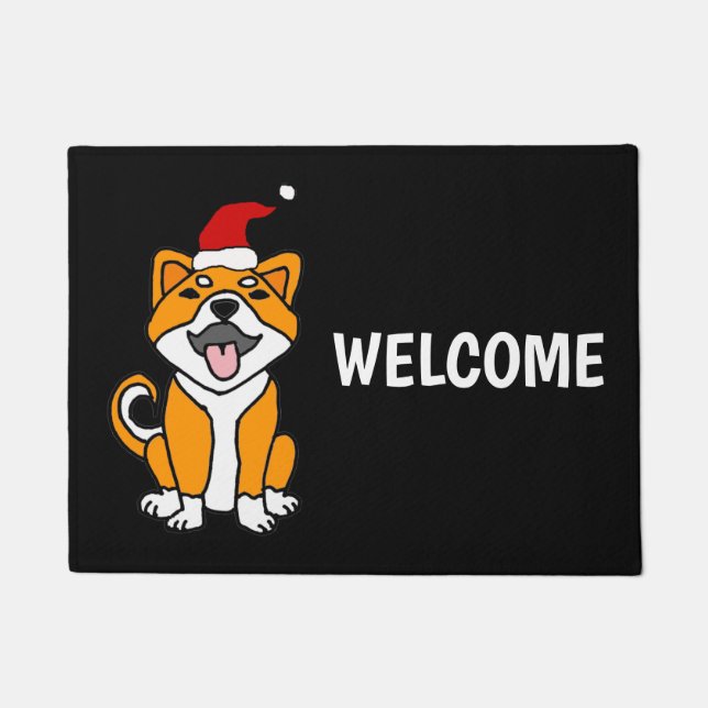 Paillasson Funny Shiba Inu Dog Christmas Cartoon (Devant)