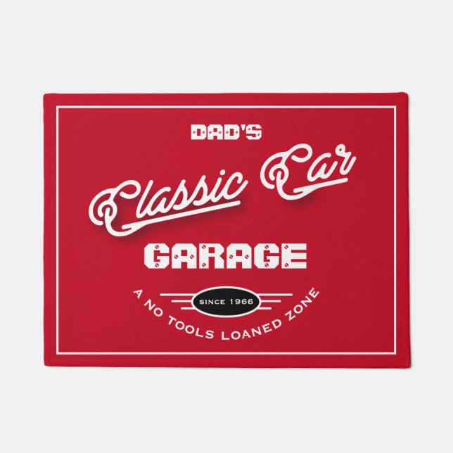 Paillasson Garage Classic Voiture N'Importe Quel Nom Red Whit (Devant)