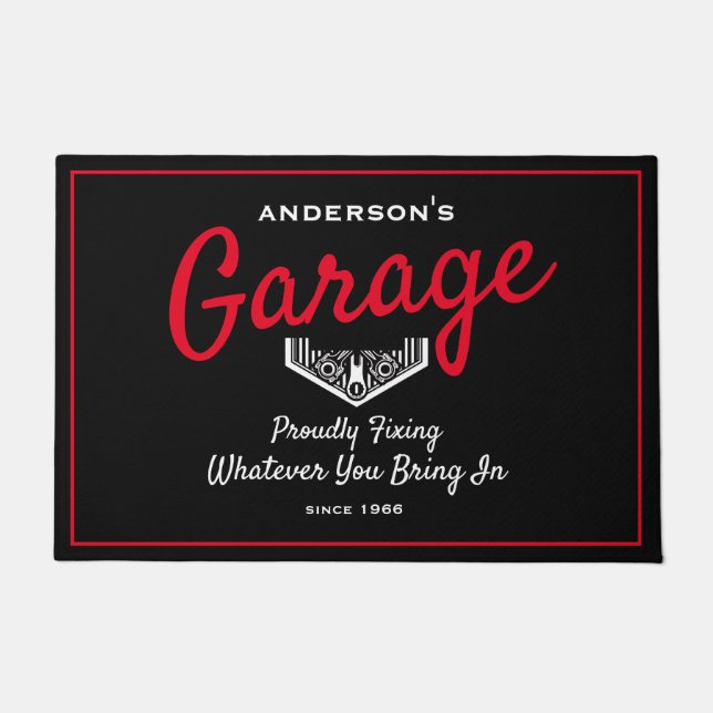 Paillasson Garage N'Importe Quel Nom Drôle Dire Rouge Noir (Devant)