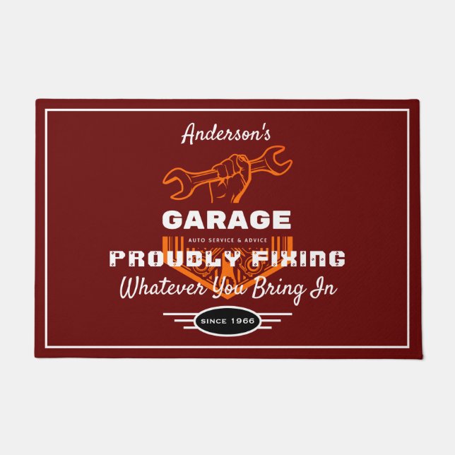 Paillasson Garage N'Importe Quel Nom Fièrement Fixer Drôle Di (Devant)