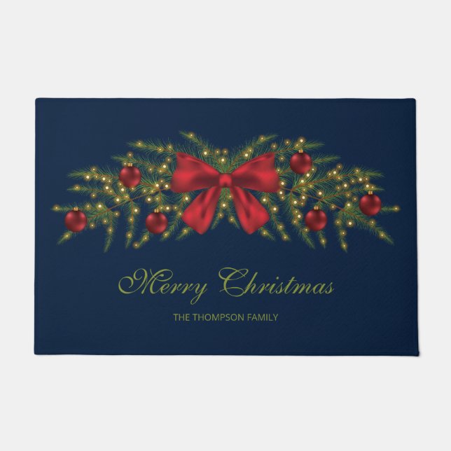 Paillasson Garland De Noël Avec Bow Rouge Et Ornements (Devant)