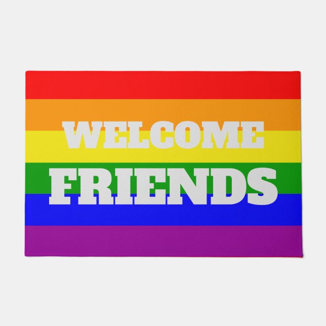 Paillasson Gay pride drapeau arc-en-ciel Bienvenue Amis (Devant)