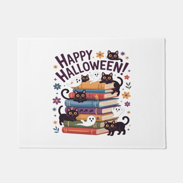 Paillasson Ghost Cat Lecture Livres Lover Cadeaux Halloween S (Devant)