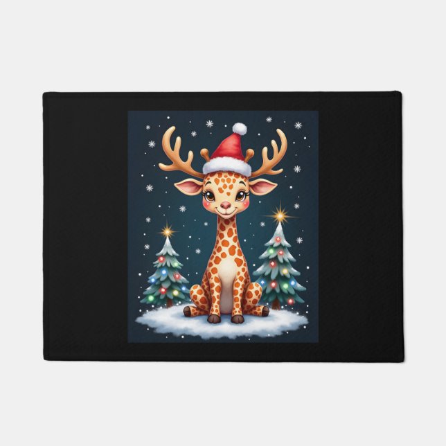 Paillasson Giraffe Reindeer Casquette Père Noël Christmas Tre (Devant)
