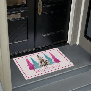 Paillasson Glam Turquoise et Arbre de Noël rose