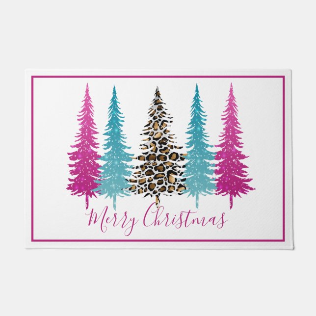 Paillasson Glam Turquoise et Arbre de Noël rose (Devant)