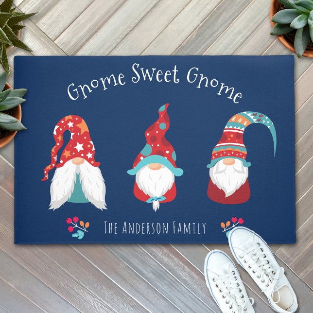 Paillasson Gnome Sweet Gnome Cute Fun Elf Holiday Custom Navy (Créateur téléchargé)